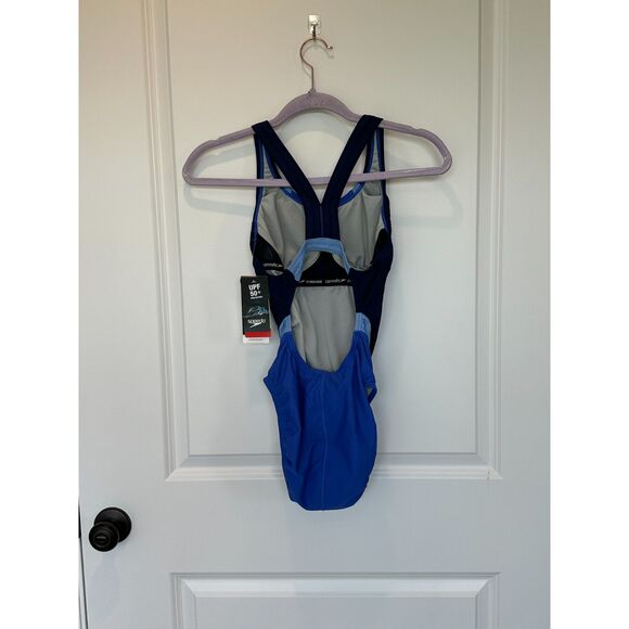 NWT Speedo Quantum Racing Cut Blue and Black One Piece Swimsuit Size 6 - Picture 3 of 12